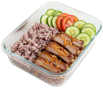 cơm tấm gạo lứt sườn nạc + cà chua, dưa leo